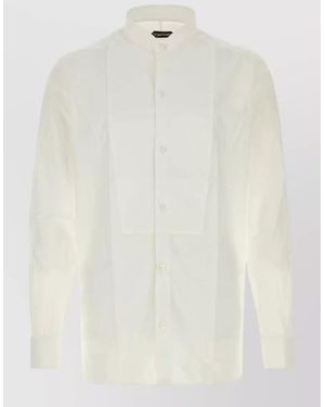 Tom Ford Cotton Shirt Long Sleeves Mandarin Collar Cuffs - White