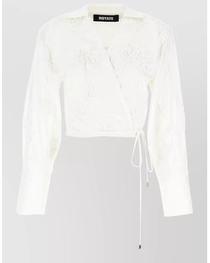 ROTATE BIRGER CHRISTENSEN Floral-Embroidered Wrap Cotton Cropped Jacket - White