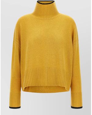 Pinko High Neck Cropped Ribbed Knit Top - Yellow
