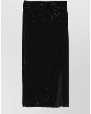 Self-Portrait Rhinestone Midi Skirt High Waist Lace - Black