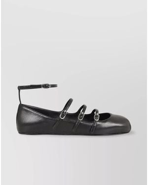 McQueen Leather Buckled-Strap Ballerina Shoes - Black