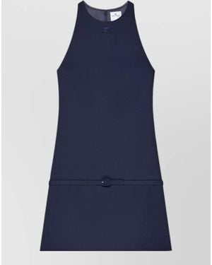 Courreges Belted Halter Mini Dress Sleeveless Twill - Blue