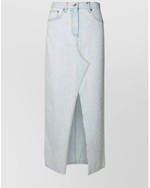 MSGM Denim Distressed Front-Slit Midi Skirt - White