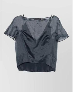 Max Mara Silk Boat Neck Kimono Sleeve Blouse - Blue