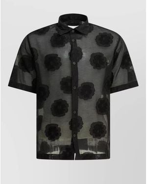 NN07 Freddy Short Sleeve Sheer Floral Shirt - Black