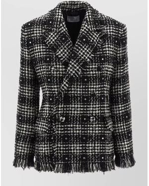 GIUSEPPE DI MORABITO Tweed Blazer Double Breasted Rhinestones Sequins - Black