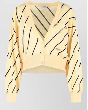 Versace Wool Cardigan Cropped Striped Front Pockets - Metallic