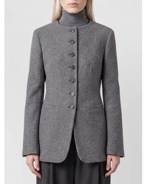 Max Mara Cashmere Crew-Neck Long-Sleeve Single-Breasted Jacket - Gray
