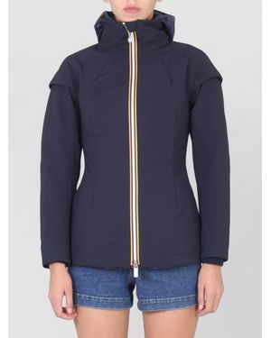 K-Way Hooded Quilted Jacket Long Sleeves Drawstring - Blue