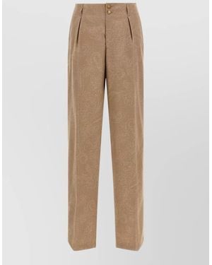 Etro Tailored High Waist Paisley Jacquard Pants - Natural