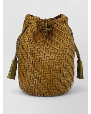 Dragon Diffusion Bucket Bag Woven Texture Tassel Long Strap - Natural