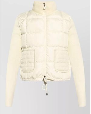 Moncler Wool Paneled Quilted Fine Knit Puffer Jacket - Natural