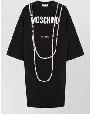 Moschino Short Sleeve Knee Length Nylon Silk Dress - Black