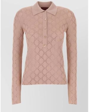 Gucci Collared Design Wool Polo Shirt - Pink