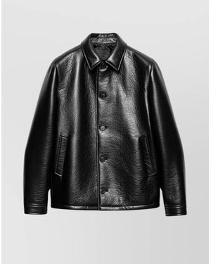 Prada Textured Leather Caban Style Jacket - Black