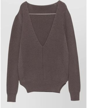 Rick Owens Wool V Neck Relaxed Ribbed Jumper - Brown