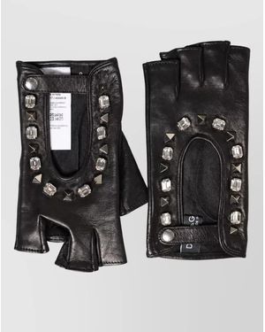 Dolce & Gabbana Embellished Leather Wrist-Length Gloves - Black