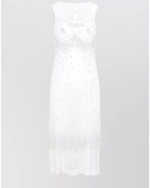 Bottega Veneta Crystal Embellished Sheer Dress - White
