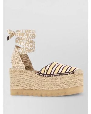 Stella McCartney Gaia Canvas Espadrille Wedges Striped Platform - Natural