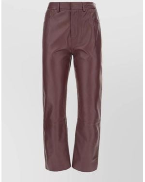 Alberta Ferretti Leather Pants Belt Loops Back Pockets - Purple