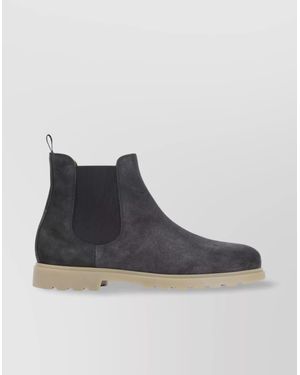Kiton Round Toe Suede Finish Ankle Boot - Blue