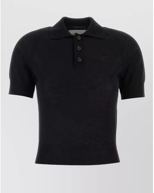Ami Paris Wool Knit Shirt Polo Collar Short Sleeves - Black