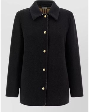 Burberry Check Lining Jacket Collared Long Sleeves - Black