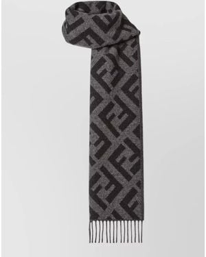 Fendi Rectangular Scarf Fringed Edges - Black