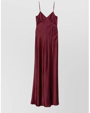 Max Mara Silk Satin Sleeveless V-Neck Maxi Dress - Red
