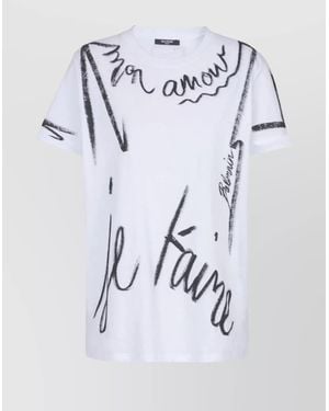 Balmain Graphic Print Crew Neck T-Shirt - Blue