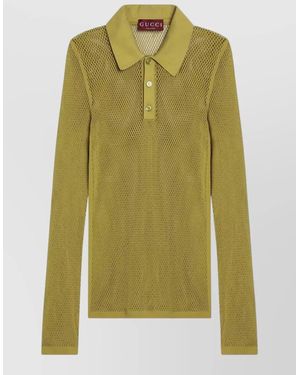 Gucci Long Sleeves Mesh Polo Collar Shirt - Green