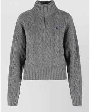 Polo Ralph Lauren Wool Cashmere Sweater High Neck Cropped - Gray