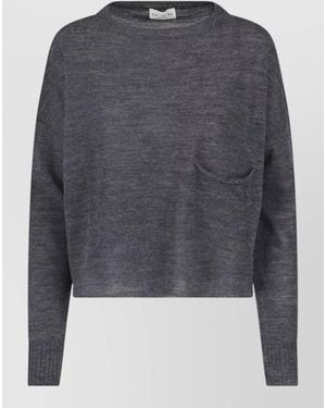 Ma'ry'ya Cropped Long Sleeve Top Round Neck Pocket - Grey