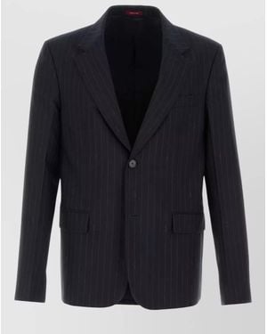 Gucci Embroidered Wool Blazer Long Sleeves Lapels - Blue