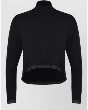 Pinko Mock Neck Cropped Sweater Long Sleeves Ribbed - Blue