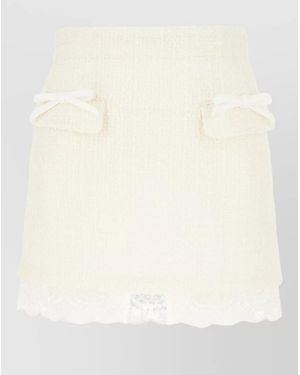 Self-Portrait Bow Lace Trim Textured Mini Skirt - Natural