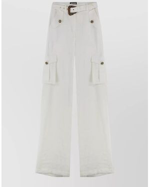 Versace Jeans Couture Wide Leg Cargo Trousers Belt Buttons - White