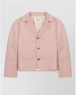 Celine Wool Jacket Textured Fabric Notched Lapel Pockets - Pink