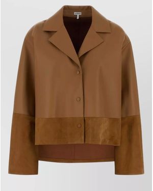 Loewe Leather Suede Shirt Jacket Long Sleeves - Brown