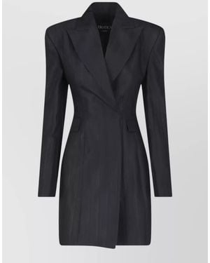 Dondup Double Breasted Striped Knee Length Blazer - Black