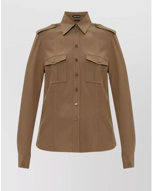 Tom Ford Silk Shirt With Shoulder Pads And Pockets - Natural
