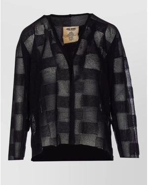 Uma Wang Checkered Cardigan Sheer Knit V Neck - Black