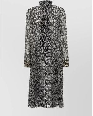 Versace Silk Logo Print Midi Shirt Dress - Grey