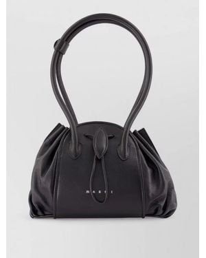 Marni Tulipea Pleated Leather Shoulder Clutch Bag - Black