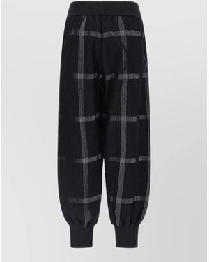 Pleats Please Issey Miyake Ribbed Checked Wide-Leg Track Trousers - Black