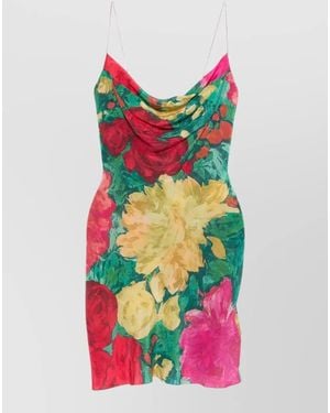 Balmain Silk Floral-Print Cowl-Neck Mini Dress - White
