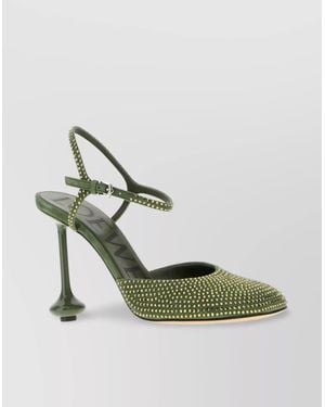Loewe Sculptural Heel Studded Suede Pumps - Green