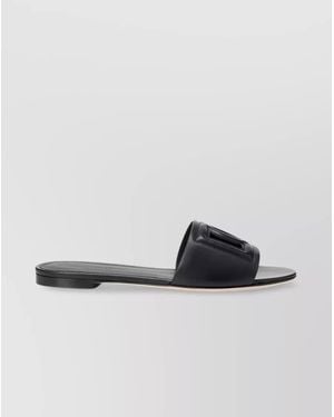 Dolce & Gabbana Leather Logo Slide Sandals - Black