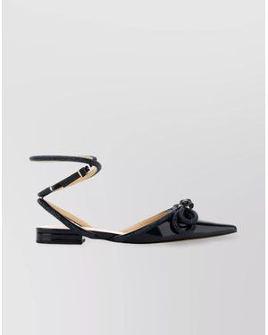 Mach & Mach Leather Double Bow Ballerinas With Embellished Detail - Metallic