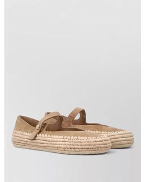 Loewe Leather And Raffia Espadrille Mary Jane Shoes - Natural